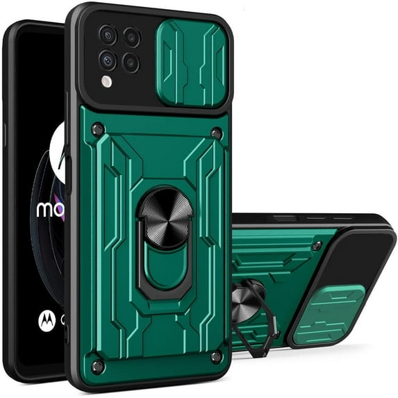 Heavy Duty Protection Case for Samsung Galaxy M62/Galaxy F62, Magnetic Ring Kickstand Slide Camera with Card Holder Phone Cover for Samsung Galaxy F62/Galaxy M62 LJK Green