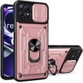 thumbnail image 1 of Heavy Duty Protection Case for Oppo Realme 8i, Magnetic Ring Kickstand Slide Camera with Card Holder Phone Cover for Oppo Realme 8i LJK Rose Gold, 1 of 8