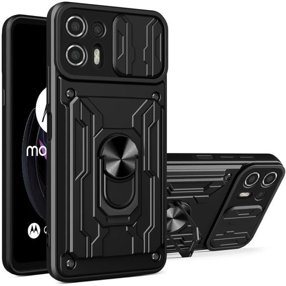 Heavy Duty Protection Case for Xiaomi Mi 11 Lite, Magnetic Ring Kickstand Slide Camera with Card Holder Phone Cover for Xiaomi Mi 11 Lite Black