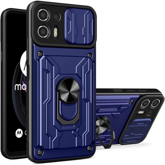 Heavy Duty Protection Case for Xiaomi Mi 11 Lite, Magnetic Ring Kickstand Slide Camera with Card Holder Phone Cover for Xiaomi Mi 11 Lite Blue