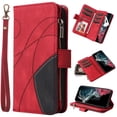 thumbnail image 1 of Heavy Duty Protection Wallet Case Designed for Samsung Galaxy A03 Core, PU Leather Cards Holder Wrist Strap Zipper Pocket Kickstand Shockproof Rugged Phone Case for Samsung Galaxy A03 Core, Red, 1 of 9