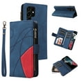 thumbnail image 1 of Heavy Duty Protection Wallet Case Designed for Samsung Galaxy S23 Ultra, PU Leather Cards Holder Wrist Strap Zipper Pocket Kickstand Shockproof Rugged Phone Case for Samsung Galaxy S23 Ultra, Blue, 1 of 9