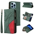 thumbnail image 1 of Heavy Duty Protection Wallet Case Designed for iPhone 13 Pro Max, PU Leather Cards Holder Wrist Strap Zipper Pocket Kickstand Shockproof Rugged Phone Case for iPhone 13 Pro Max, Green, 1 of 9