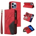 thumbnail image 1 of Heavy Duty Protection Wallet Case Designed for iPhone 13 Pro Max, PU Leather Cards Holder Wrist Strap Zipper Pocket Kickstand Shockproof Rugged Phone Case for iPhone 13 Pro Max, Red, 1 of 9