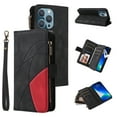 thumbnail image 1 of Heavy Duty Protection Wallet Case Designed for iPhone 16 Pro, PU Leather Cards Holder Wrist Strap Zipper Pocket Kickstand Shockproof Rugged Phone Case for iPhone 16 Pro, Black, 1 of 11