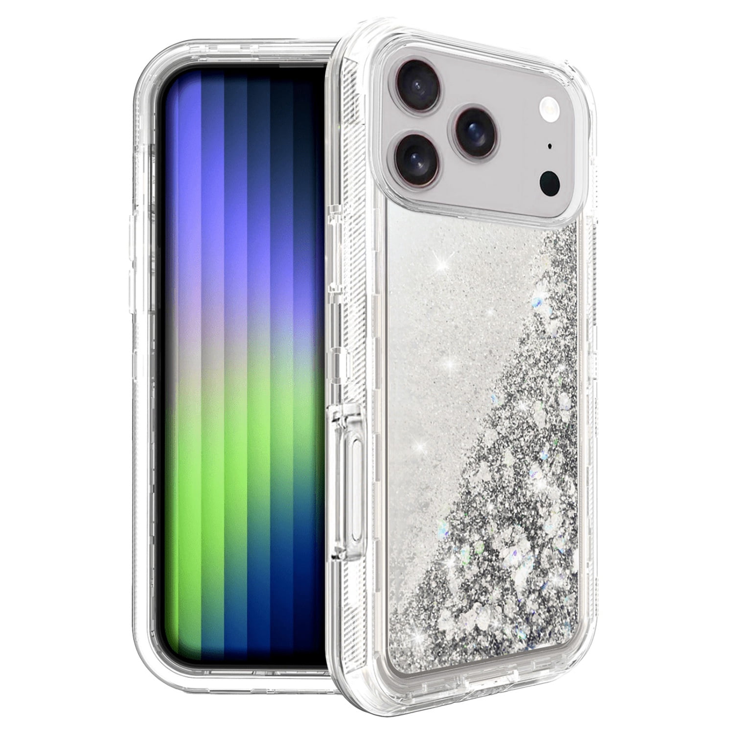 Heavy-Duty Protective Glitter Liquid Cover for iPhone 17 Pro Max - Silver