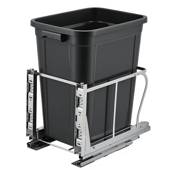 Heavy Duty Pull Out Kitchen Trash Can, Double or Single 40 Quart with Soft Close Slides, 304 Stainless Steel Buckets for Under Cabinet Organization, Fits 18 Inch Wide Cabinet