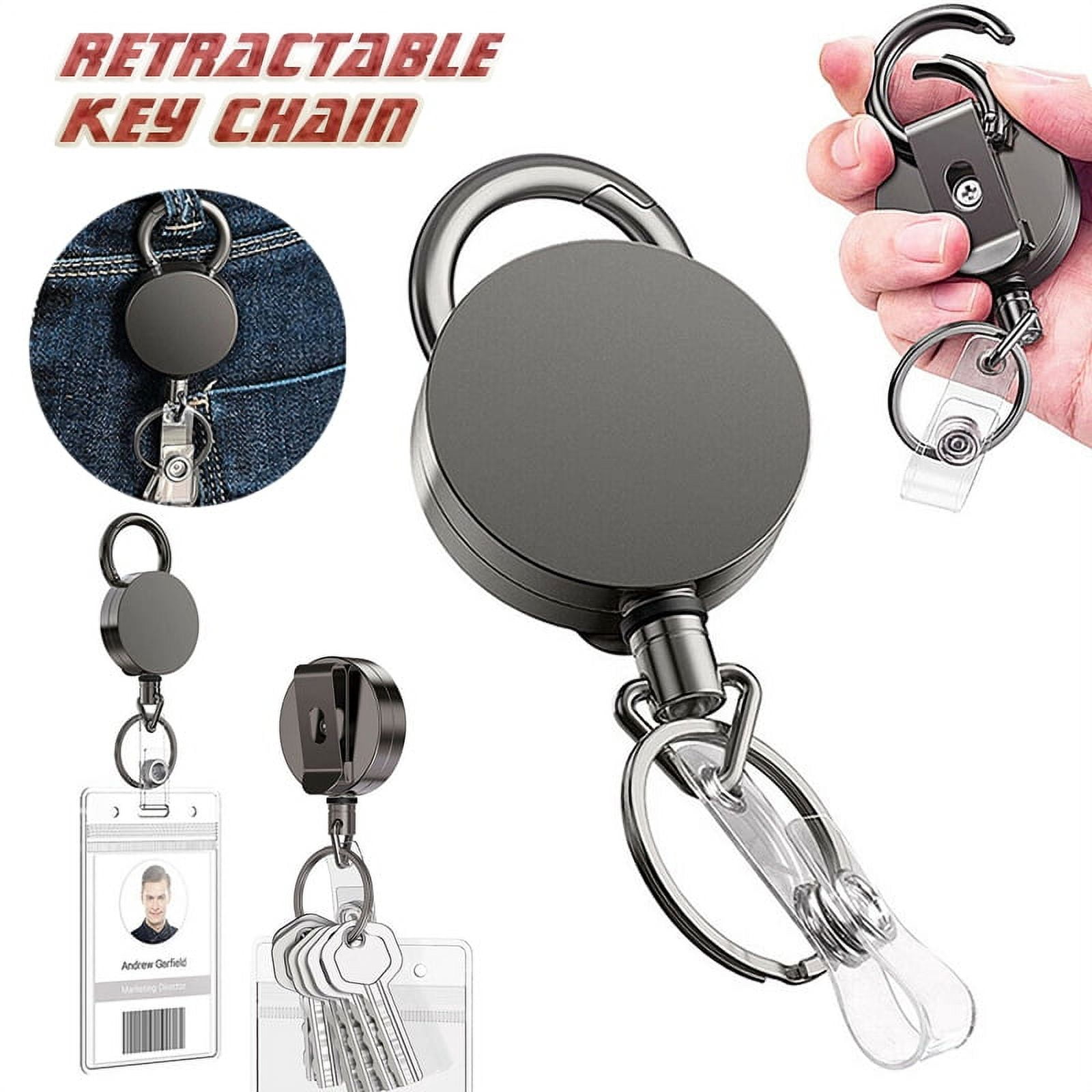 Heavy Duty Pull Ring Retractable Key Chain Recoil Keyring Wire Rope Key ...