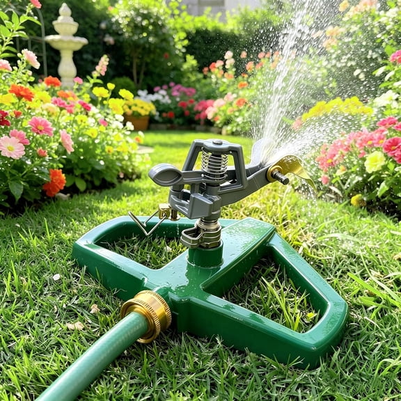 Heavy Duty Pulsating Impact Lawn Sprinkler 360 Adjustable Rotating Automatic Water Sprinkler for Yard with Metal Base, Large Area Irrigation Sprinkle for Garden, Covers Up to 4,500 Sq. Ft