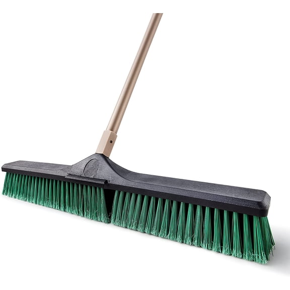 Heavy Duty Push Broom 24" - Garage Sweeper Shop Brooms with 66" Long Handle, Outdoor Stiff Bristles Concrete Push Broom for Sidewalk Driveway Yard Patio Deck Warehouse Sweeping, Sweep Snow
