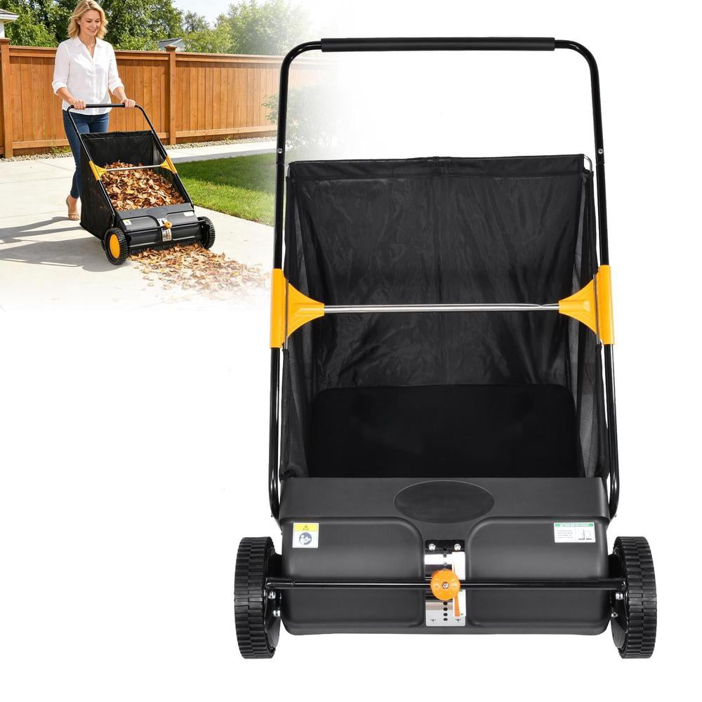 Heavy-Duty Push Lawn Sweeper, 26 in Leaf & Grass Collector with Sturdy Rubber Wheels and Steel Frame, 4.23 Cu.Ft. Mesh Hopper Bag, 2 Spinning Brushes