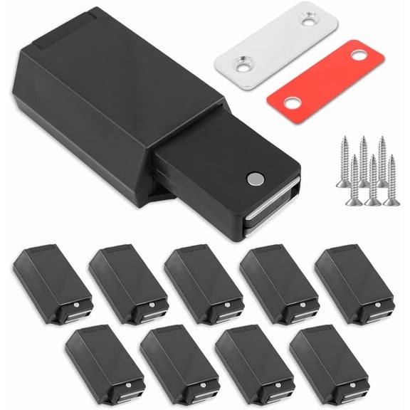 Heavy Duty Push to Open Door Latch, 10 Pack Black Magnetic Push Latches, Hidden Push Touch Latch Hardware for Push to Open Cabinet, Magnetic Door Catch for Drawer Wardrobe Door
