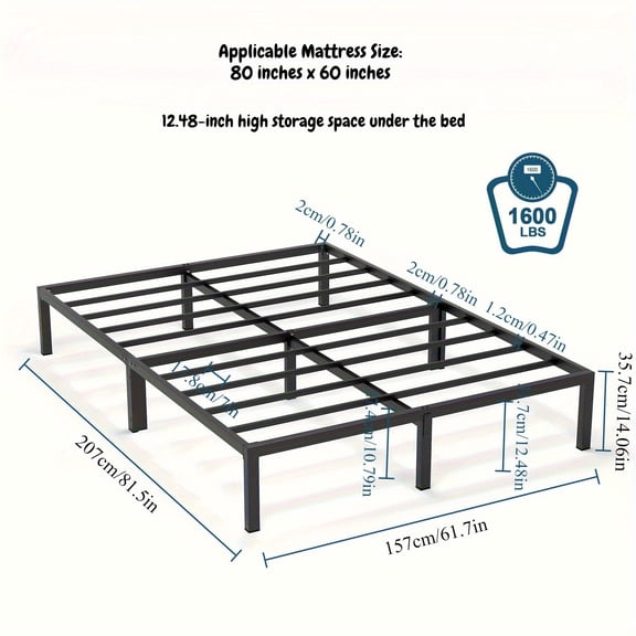 Heavy-Duty Queen Platform Bed Frame - Extra-Long Footboard with Sturdy Metal Construction. Features Anti-Slip Rubber Feet & Under-Bed Storage - Noise-Reducing, Minimalist Design