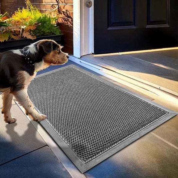 Heavy-Duty Quick-Dry Mesh Door Mat for Indoor and Outdoor Use Sand and Dirt Trapper Low-Profile Non-Slip Washable Grey 17" x 30"
