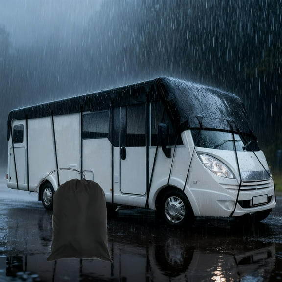 Heavy Duty RV Roof Cover, All-Weather Rip-Stop Fabric Protection with Universal Fit for Most Campers Trailers, Easy One-Person Setup & Compact Carry Bag
