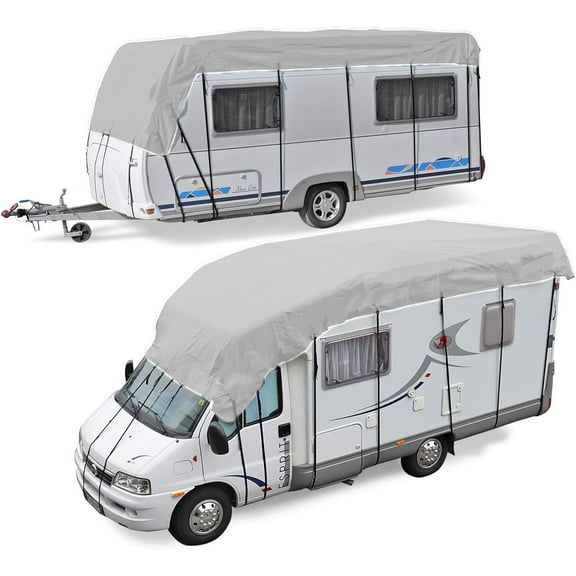 Heavy Duty RV Roof Cover, Waterproof & UV Resistant for RVs, Class A/B/C Motorhomes, Popup & Truck Campers, Travel Trailers, Fits 16ft to 41ft RVs (White, 9.5*3M)
