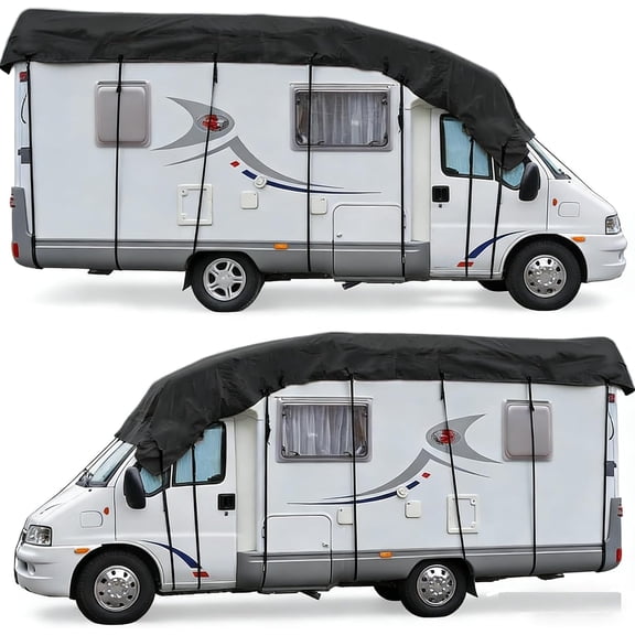 Heavy Duty RV Roof Cover Waterproof - Winterizing Skirt Protection for Class A/B/C Motorhomes, Camper & Travel Trailers (Black, 16.4x10FT)