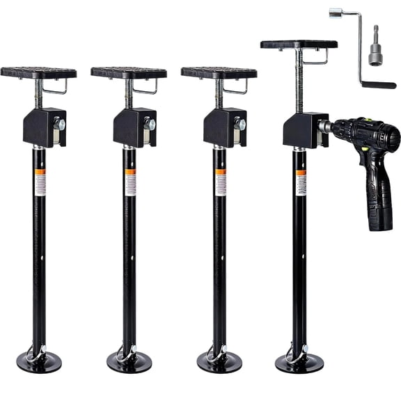 Heavy-Duty RV Slide-Out Jacks 2/4-Pack – Adjustable 20"-49" Flat-Top Stabilizers, Drill or Hand Crank Compatible