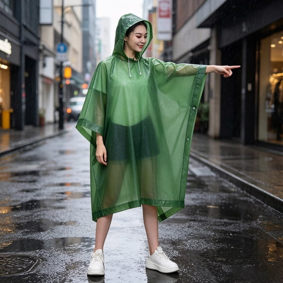 Heavy Duty Rain Poncho, Reusable EVA Raincoat for Adults with Hood, Waterproof Poncho for Hiking Camping Travel, Stormproof Rain Gear, Packable Outdoor Rain Jacket