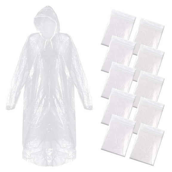 Heavy Duty Rain Ponchos With Hoods & Drawstrings Family Pack Of 10 Durable Reusable Emergency Raincoat For Outdoor Activities