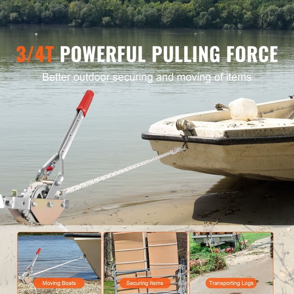 Rope Puller, 3/4 Ton (1,653 lbs) Pulling Capacity, with 100' of 0.6" dia. Rope, 2 Hook, Come Along Winch, Heavy Duty Ratchet Power Puller Tool for Moving Boats, Securing Items, Transporting Logs