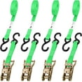 thumbnail image 1 of Heavy Duty Ratchet Strap – (4PK) Premium Tie Down Straps for Moving & Securing Cargo – Coated Deep S-Hook & Extra Safety with Lockable Release - Made in USA (Green, 6 FT), 1 of 7