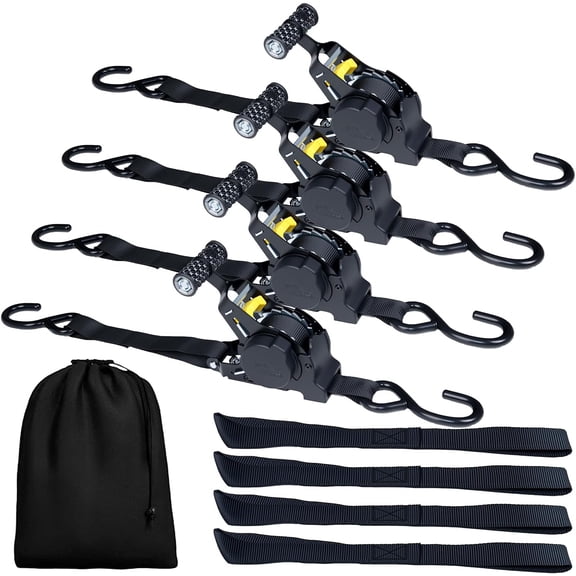 Heavy Duty Ratchet Straps, 1" x 10' Retractable Ratchet Straps, Self Retractable Tie Down Straps with Soft Loops for Motorcycle, Truck,