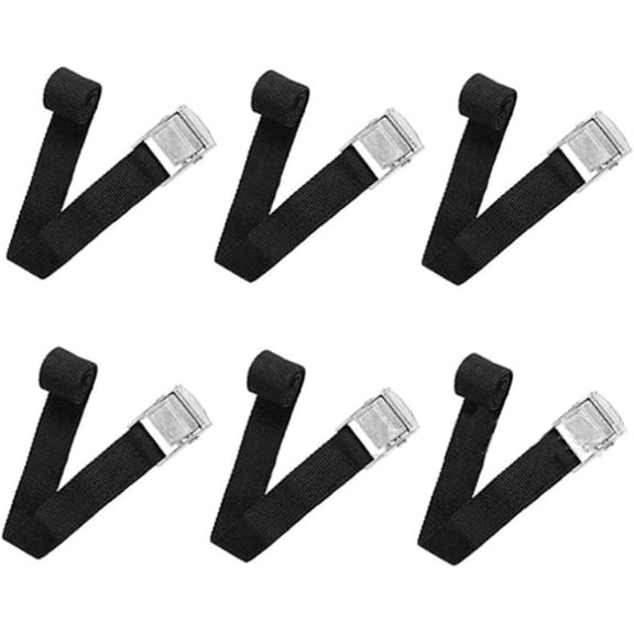 Heavy Duty Ratchet Straps 15.75" x 0.79" Quick Release Cam Buckle Tie Down Belts for Cargo, Luggage, Bike Racks, and Trailers, Black, 6-Pack