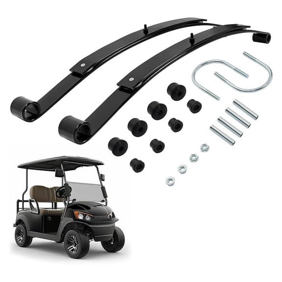 Heavy Duty Rear 2-Leaf Spring Kit Compatible with 2008-UP EZGO RXV Golf Carts W/Bushing and Sleeves Black Silvery Plastic Steel Powder Coated,# 603498 604494