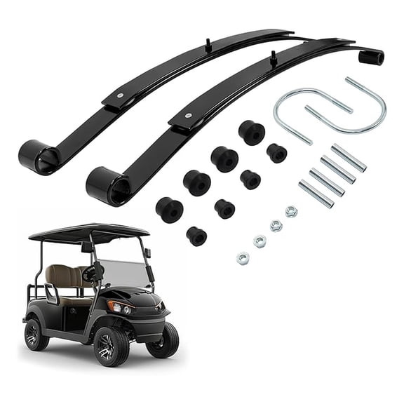 Heavy Duty Rear 2-Leaf Spring Kit Compatible with 2008-UP EZGO RXV Golf Carts W/Bushing and Sleeves Black Silvery Plastic Steel Powder Coated,# 603498 604494