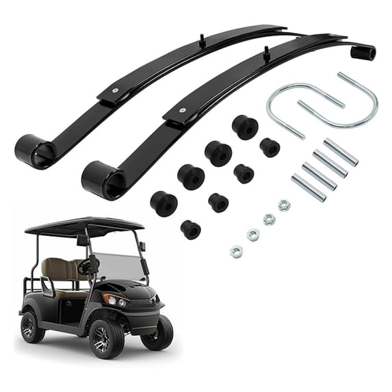 Heavy Duty Rear 2-Leaf Spring Kit Compatible with 2008-UP EZGO RXV Golf Carts W/Bushing and Sleeves Black Silvery Plastic Steel Powder Coated,# 603498 604494