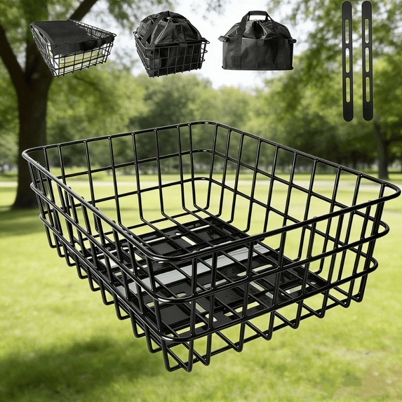 Heavy Duty Rear Bicycle Basket for Electric Bikes - 110LB Capacity, Rust-Resistant Steel with Cargo Net & Liner, Easy Installation for Daily Commute, Shopping & Delivery(Iron Wire)