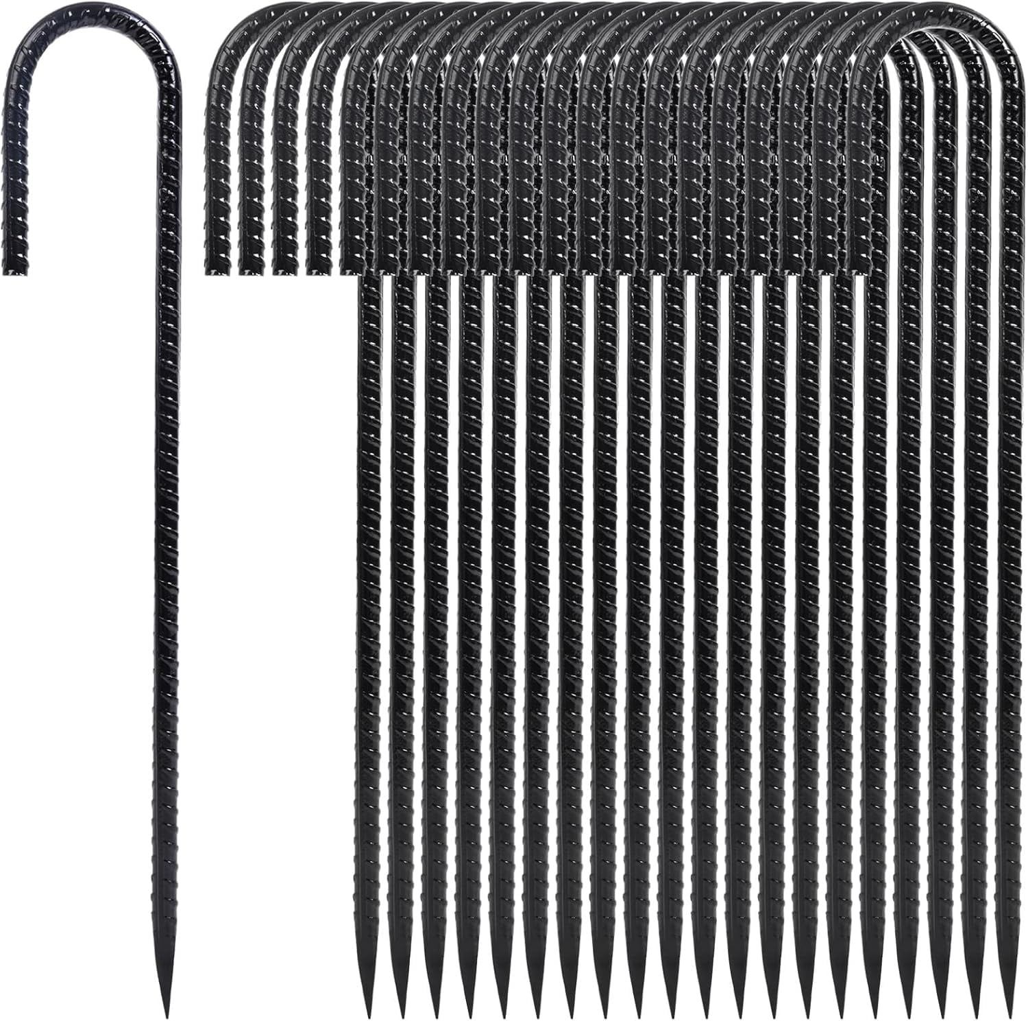 Heavy Duty Rebar Stakes, Galvanized Steel J Hook Tent Stakes for Outdoor Decorations, Inflatables, Fencing, Gardening, Gazebo and Swing Set Anchors