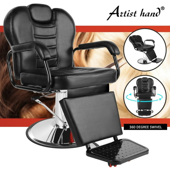 Heavy Duty Reclining Hydraulic Barber Chair for Hair Styling Beauty Salon Spa Equipment(Black)