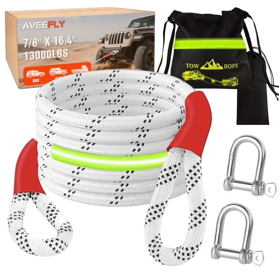 Heavy Duty Recovery Tow Rope, 45000/13000 LBS Break Strength, 30'/16.4'(L), Emergency Tow Rope for Truck Jeep ATV & More, Towing Strap with 2pcs D Ring Shackles, Reflective Safety Flag, Storage Bag