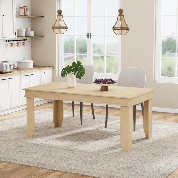 Heavy-Duty Rectangular Farmhouse Dining Table for 4-6 – Large Wooden Kitchen Table – Sturdy Plain Frame – Perfect for Dining Room, Home, or Family Gatherings – Light Oak Finish