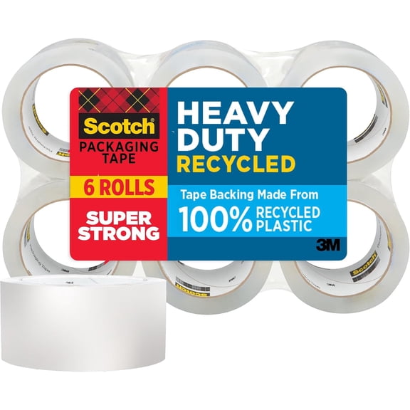 Heavy Duty Recycled Packaging Tape Shipping and Packing Tape 1.88 in x 54.6 yd 6-Pack