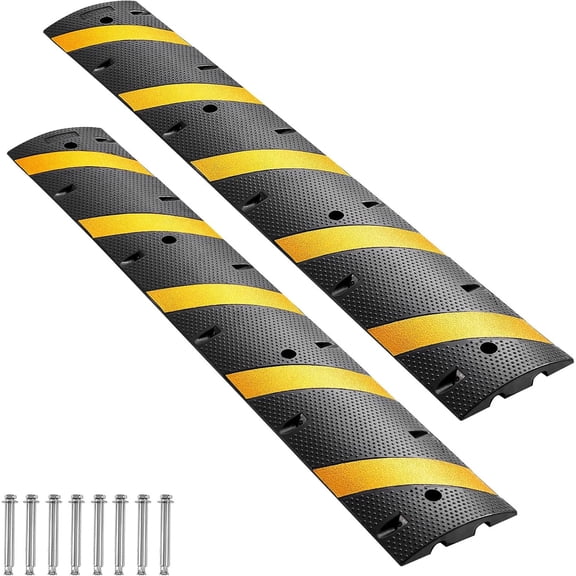 Heavy-Duty Recycled Rubber Speed Bump - 6FT 72 Inch Floor Cable Protector - 66,000 LB Capacity - Modular Visitors Hump with 8 Bolts for Parking Lots, Schools, Warehouses, 2-Pack (2-Piece Pack)
