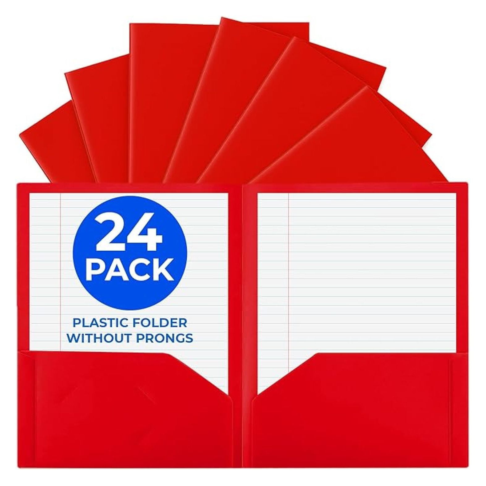 Heavy Duty Red Plastic Folders with Pockets 24 Pack. 2 Pocket Folder no ...