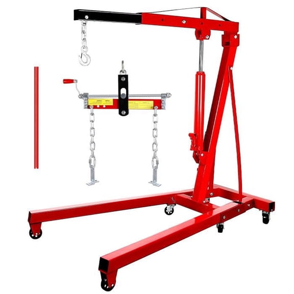 Heavy Duty Red Steel Hoist, 2 Ton Hydraulic Crane with Adjustable Legs, Foldable Frame for Port Operations, Truck Maintenance