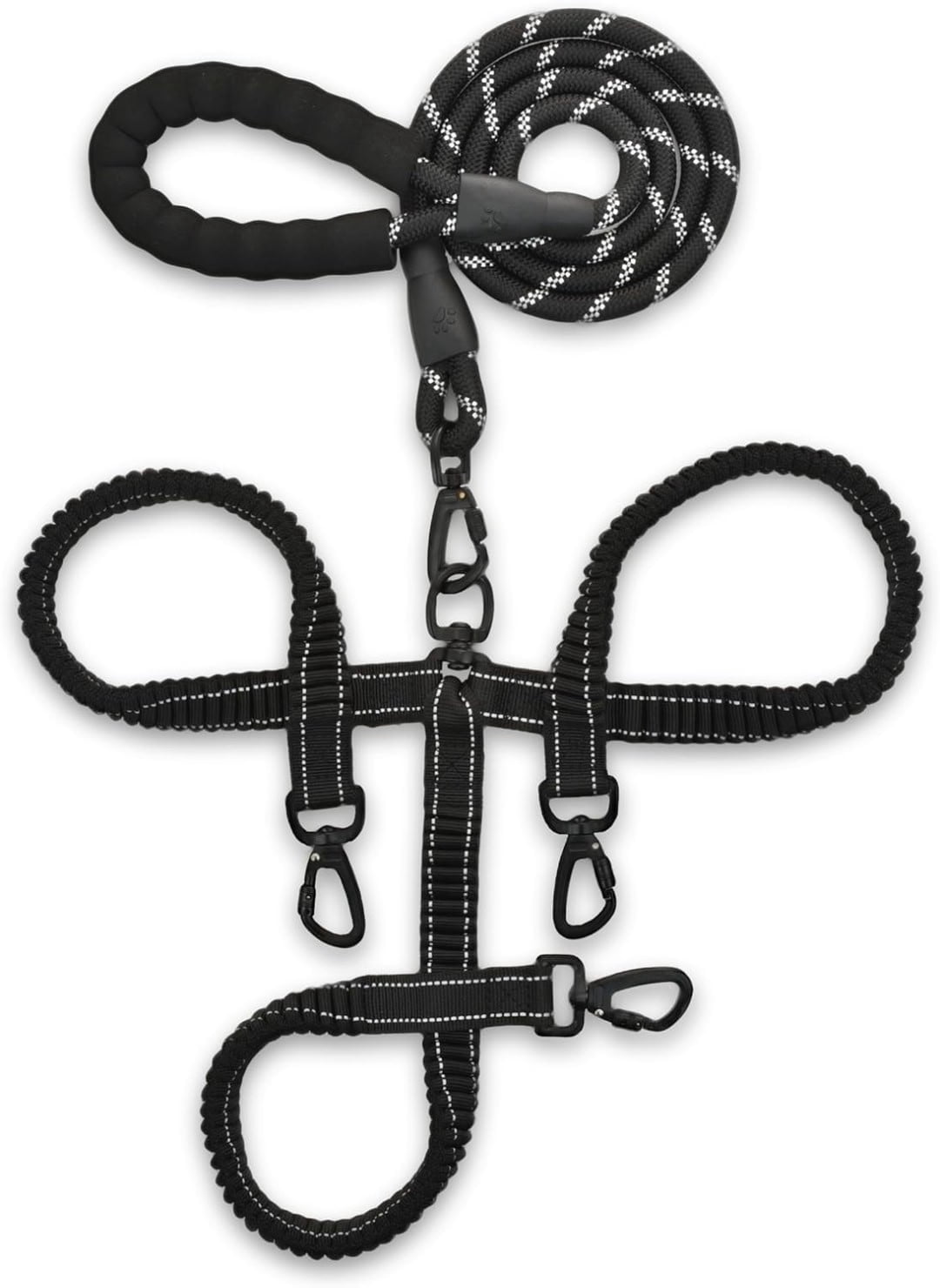 Skruffies Love Comfort Triple Dog Leash with Ergonomic Padded Handle, Heavy Duty, Black