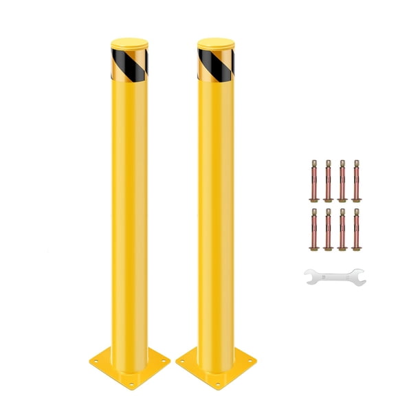 Heavy Duty Removable Steel Safety Bollard Posts – 30 x 4.5 Inch, High Visibility Yellow Current and Parking Barrier for Commercial Door Access and Driveway Protection,2-Piece Set