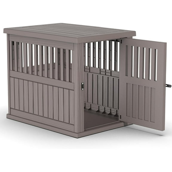 30x21x25in Heavy-Duty Resin Dog Crate for Large Dogs – Weatherproof, Ventilated, Lockable Door Indoor/Outdoor Portable Kennel (Light Coffee)