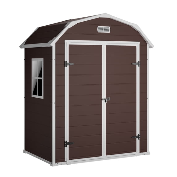 Heavy-Duty Resin Outdoor Storage Outdoor Storage with Floor - Lockable, Window & Vents - Waterproof Deep Brown Garden Outdoor Storage for Tools, Lawn Mower, Bikes - 6x4.5 ft - Color: Deep Brown