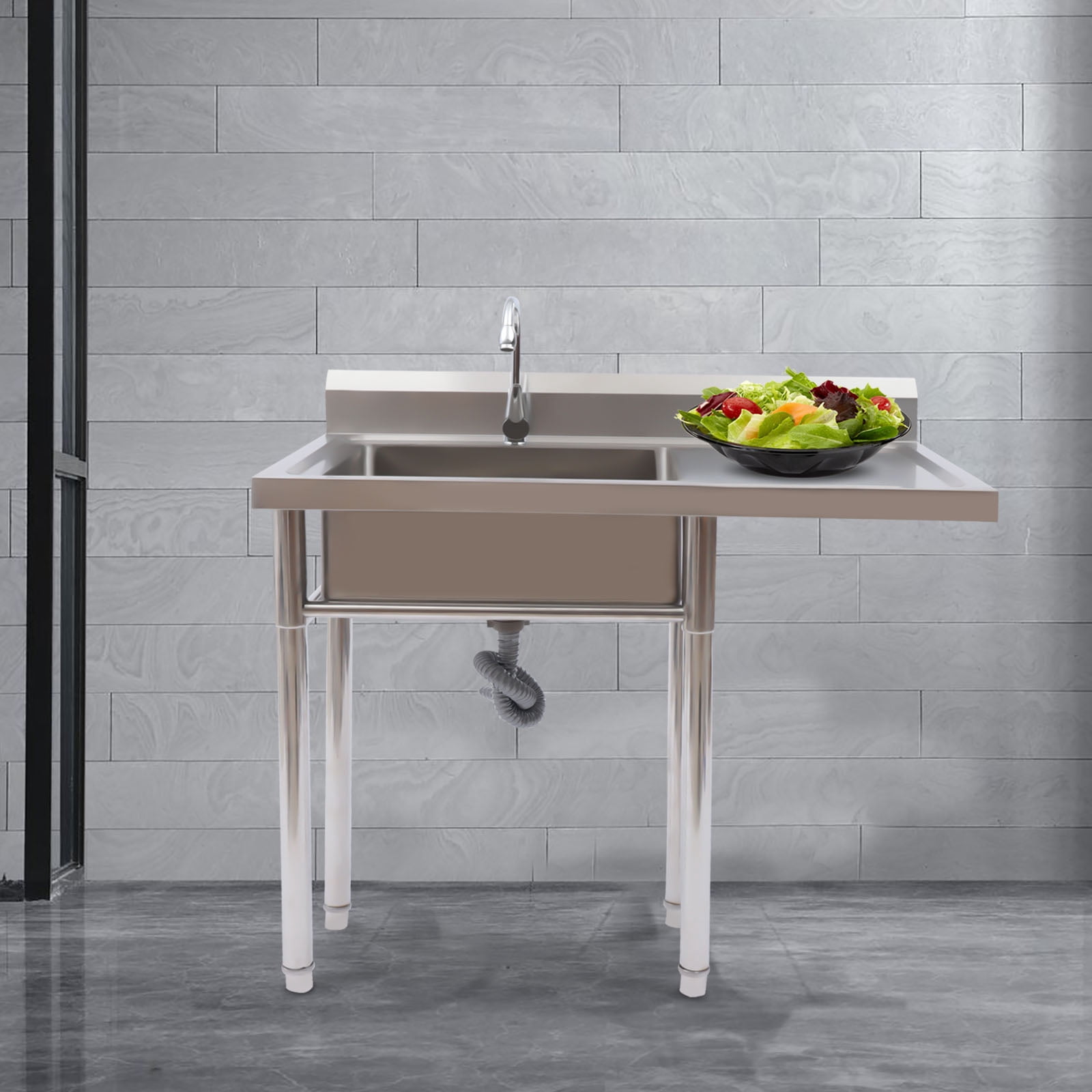 Heavy-Duty Restaurant Sink, 45x41x22cm Compartment with X-Drain & 4 ...
