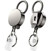 Heavy Duty Retractable Badge Holder Reel, Metal ID Badge Holder with Belt Clip Key Ring