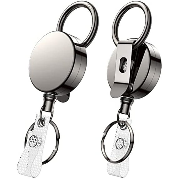 Heavy Duty Retractable Badge Holder Reel, Metal ID Badge Holder with Belt Clip Key Ring