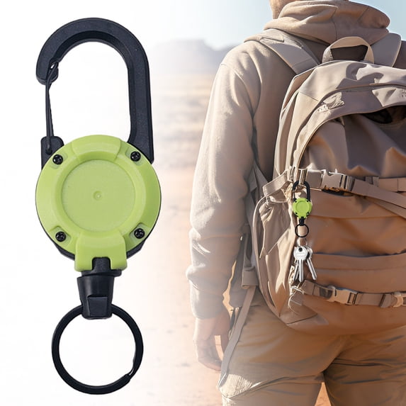 Heavy Duty Retractable Badge Reel with 23.6" Steel Cord, Green Metal Belt Clip Lanyard, Keychain & ID Holder for Work, School, Office, Outdoor Activities