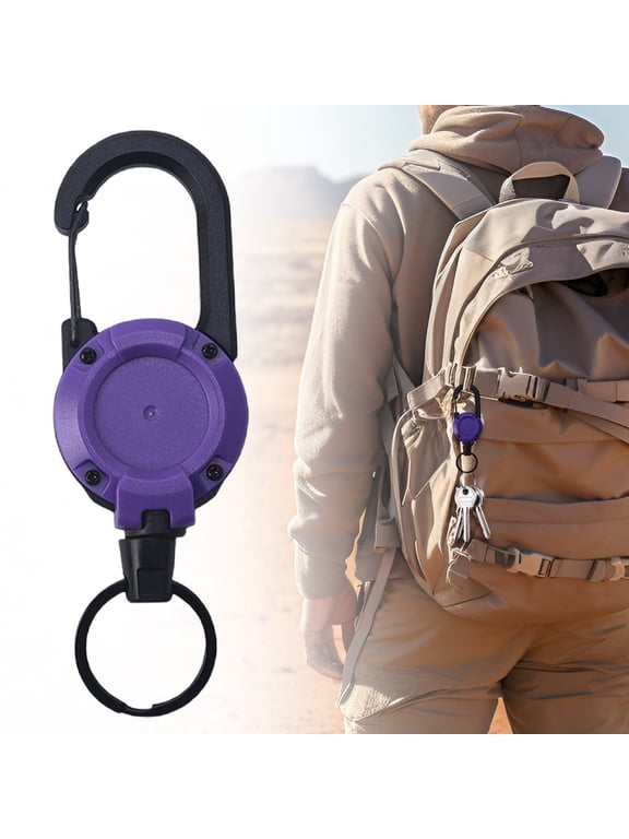 Heavy Duty Retractable Badge Reel Carabiner Clip, Durable Elastic Pull Key Ring Holder, Anti-Loss Telescopic Keychain for Outdoor Camping Backpack Hanging Gear ID Card Tool Accessory