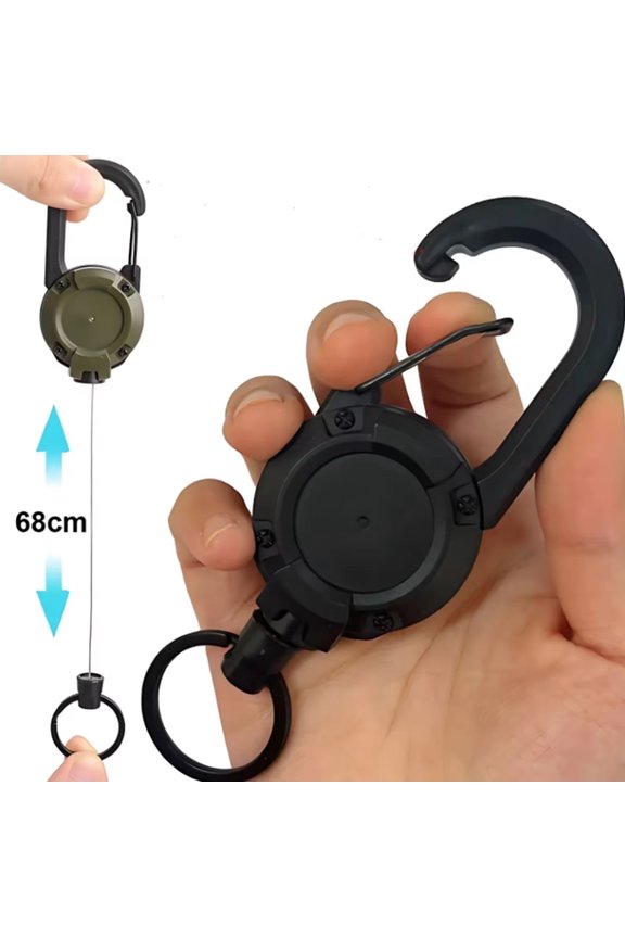 Heavy Duty Retractable Carabiner Keychain, Steel Wire Cord Badge Holder for Car Keys, Work ID and Security Passes, Everyday Carry Clip TIKA